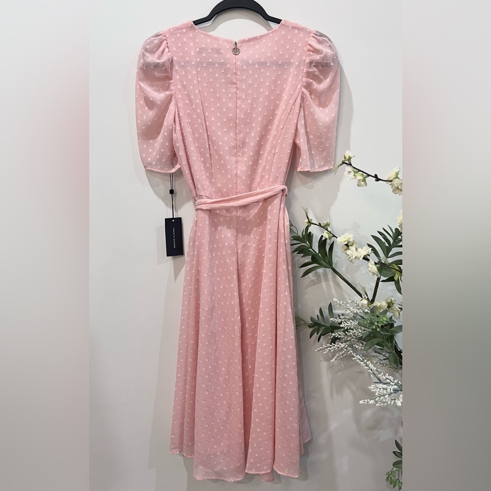 Tommy Hilfiger Women's Puff Sleeve V-Neck Tie Waist Chiffon Mini Dress - Picture 9 of 12